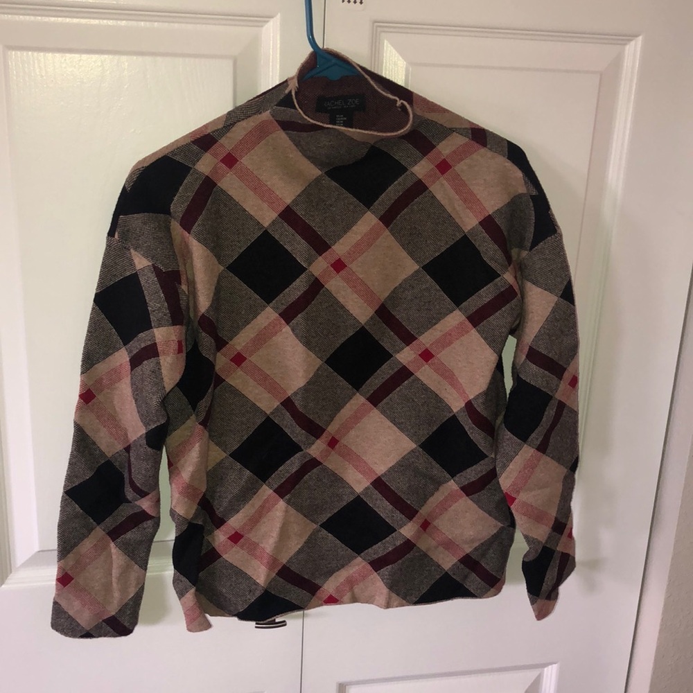 Rachel Zoe. Size medium. Plaid funnel neck.